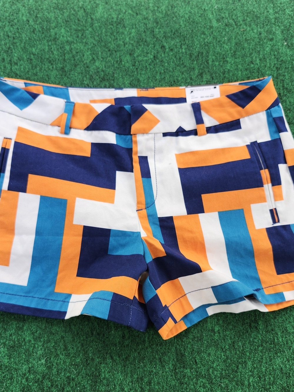 STYLUS Geometric Print Bike Shorts in Orange, Blue & White